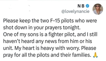 پەیامی دایکی یەکێک لە فڕۆکەوانە ئەمریکییەکان کە فڕۆکەکەی لە ئێران پێکراوە